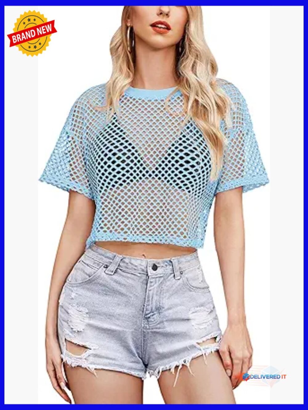 Sheer Fishnet Crop Top Short Sleeve Sexy Mesh Tee